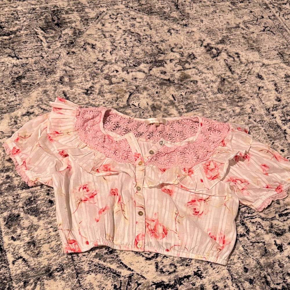 Floral Pink Lace Trim crop